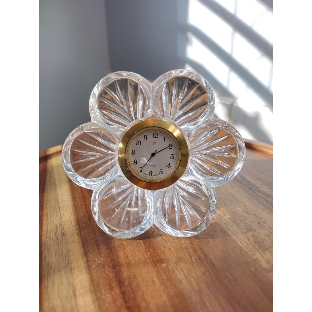 Vintage Cristal D'arques Flowe Office Desk Clock 3.5 in